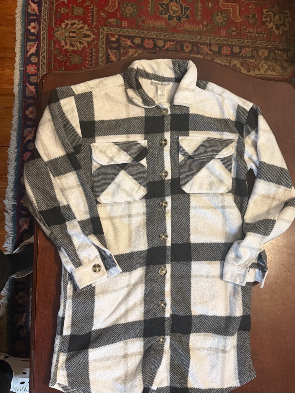 just be Black & White Plaid Button-Front Shacket